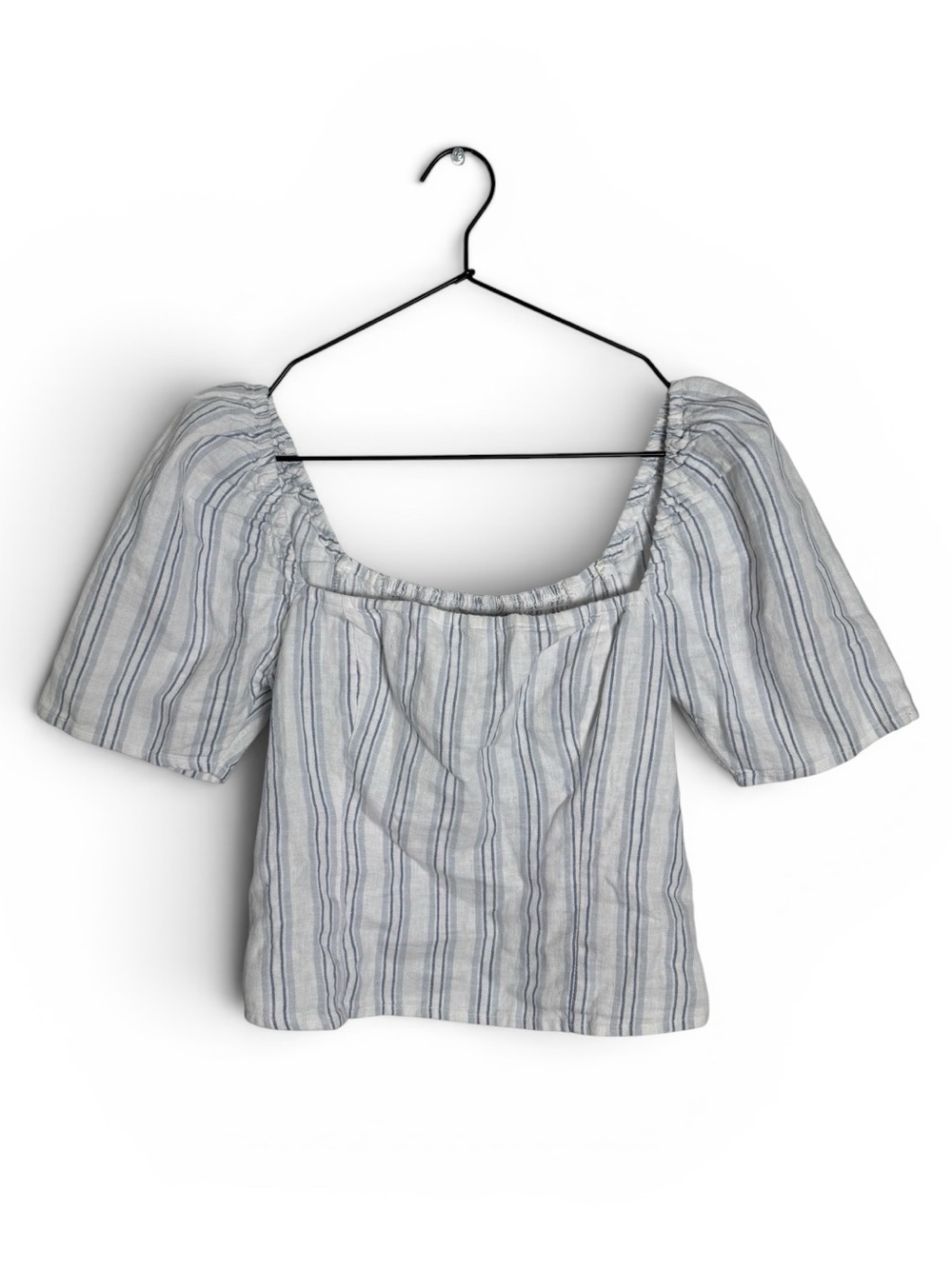 Abercrombie & Fitch Blue and White Striped Square Neck Puff Sleeve Top